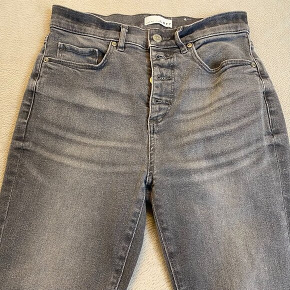Loft Women's Jeans 26 High Waist Skinny Grey Denim Slim Pockets Button Closure - Picture 6 of 10